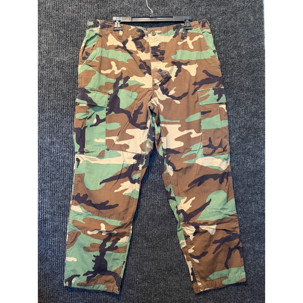 Military Issue Woodland Camo Ripstop Cargo Pants Large Short Button Fly BDU